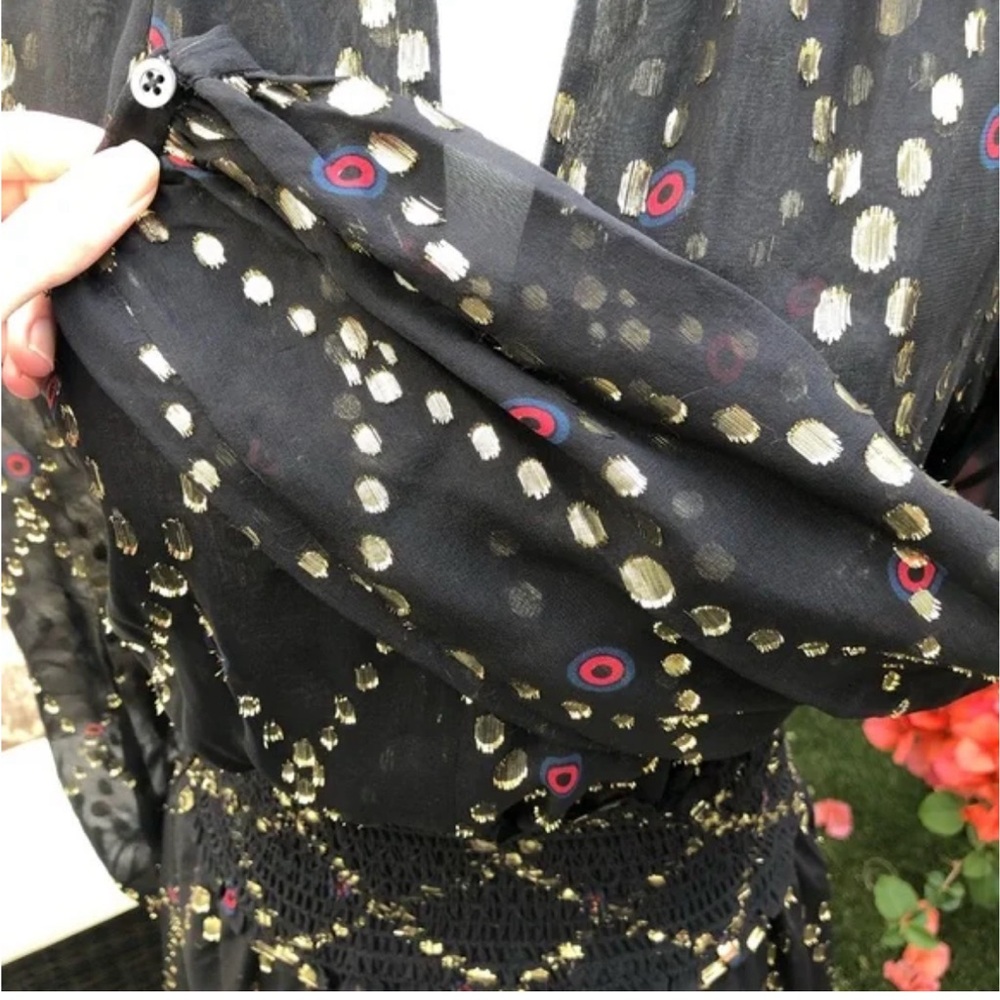 A.L.C. Tula Split Neck Long Sleeve Silk Metallic Midi Dress size 4 - Picture 3 of 6